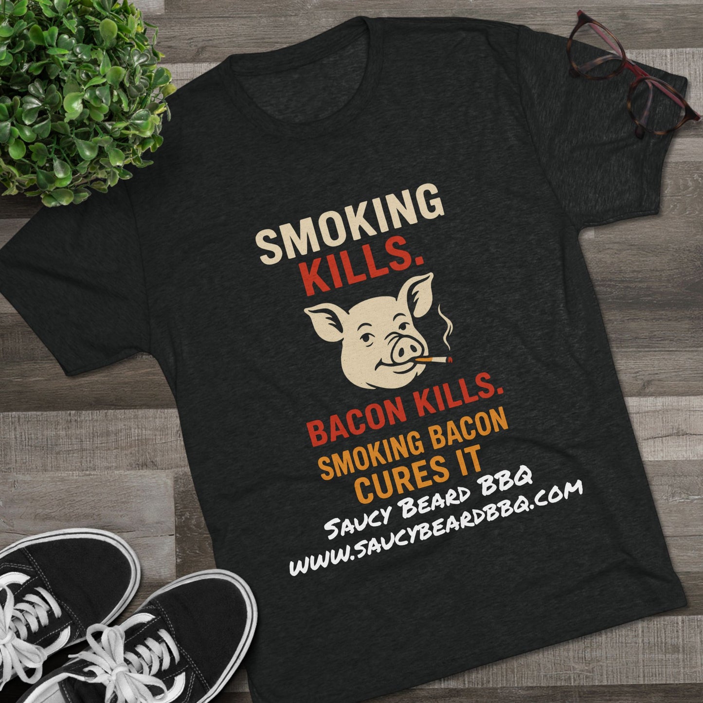 Funny BBQ Crew Tee - Smoking Kills Pig Design, Perfect Gift for Grill Lovers, Foodie T-Shirt, Unique BBQ Apparel, Cookout Clothing