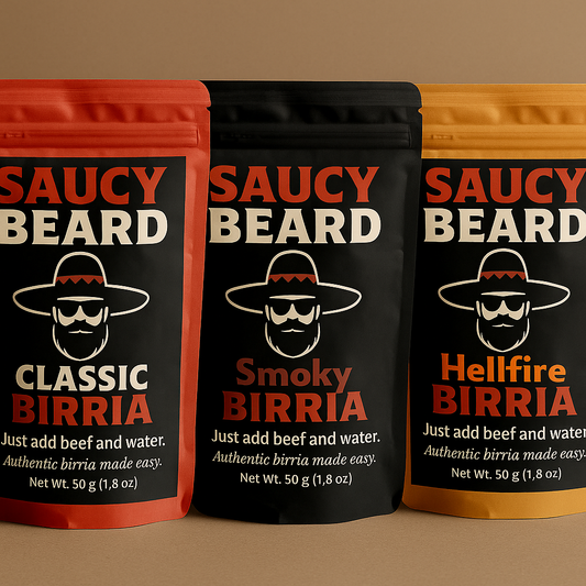 Saucy Beard Birria Seasoning Mix – Classic, Smoky & Hellfire – Authentic Mexican Flavor, 50g Packet