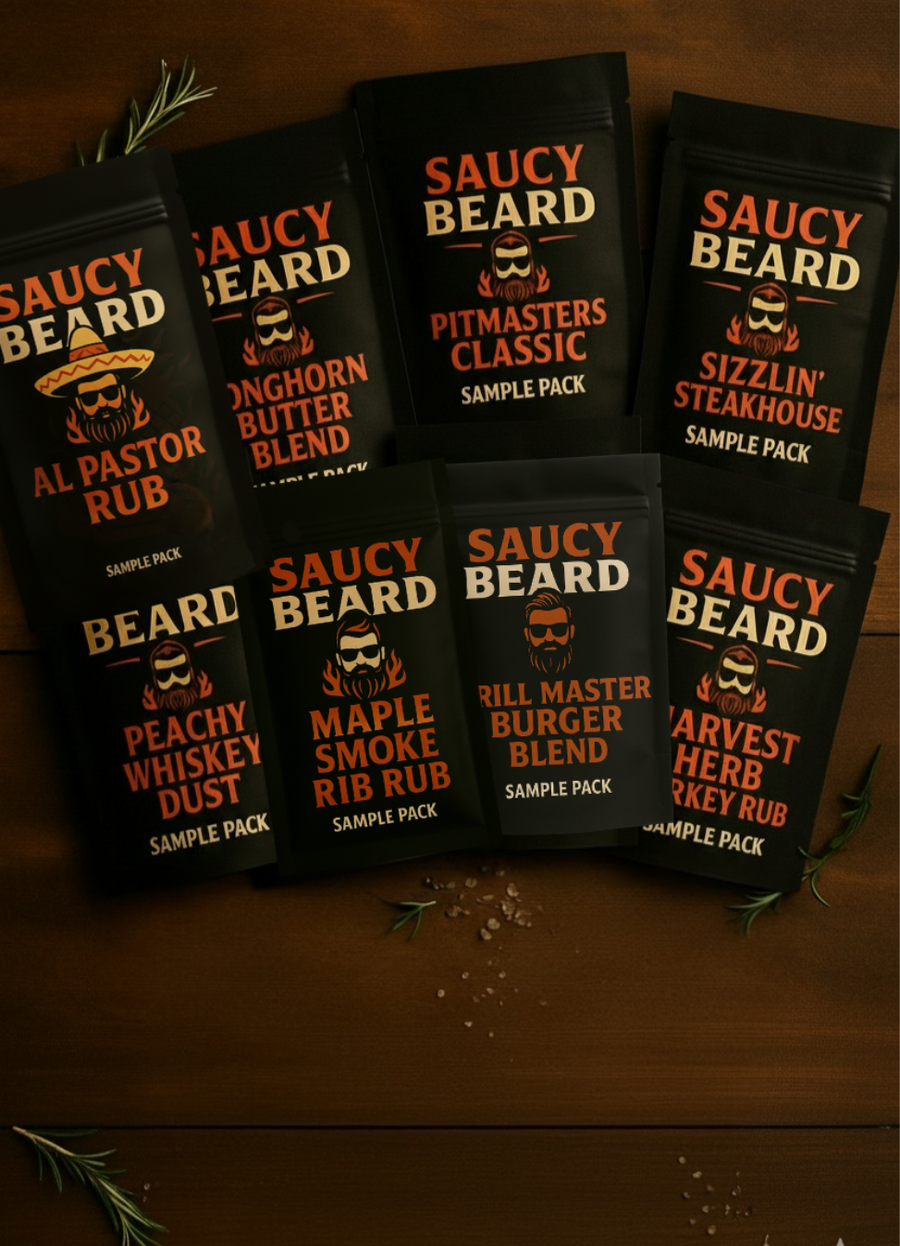 Saucy Beard Seasoning Variety Sample Pack – 10 Blend Collection 1oz each (excludes birria seasonings)
